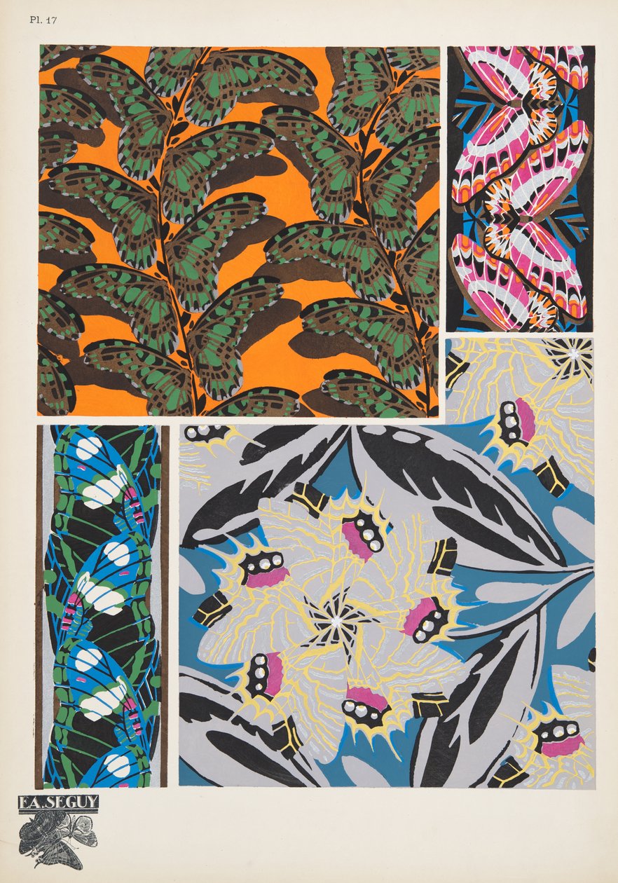 Tallerken 17, fra Butterflies, pub. 1925 (stensiltrykk) av Émile Allain Séguy