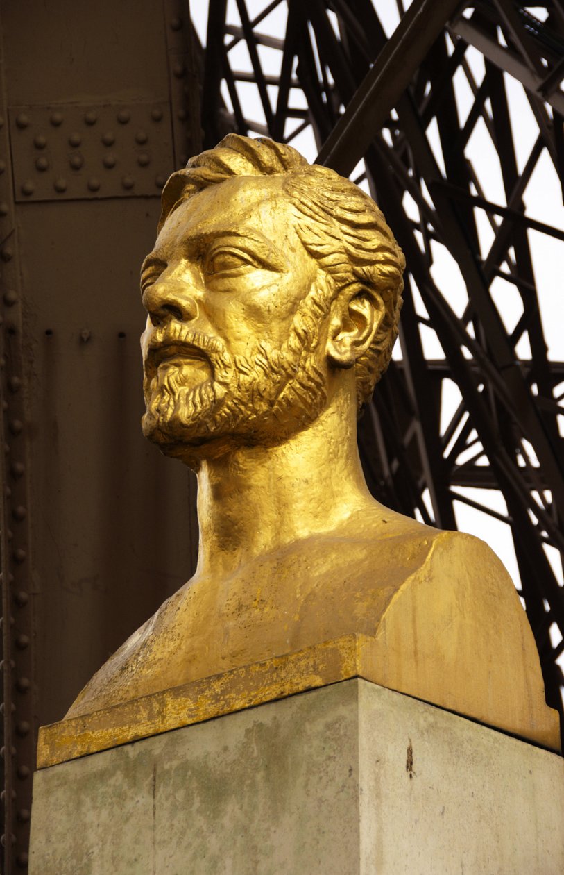 Byste av Gustave Eiffel under Eiffeltårnet, Paris, Frankrike av Emile Antoine Bourdelle