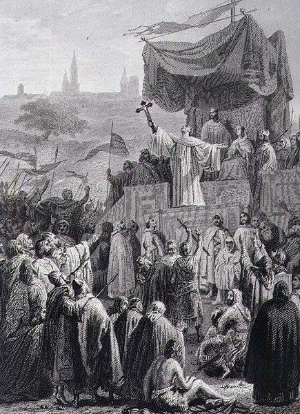Preaching the Second Crusade, gravert av Alexandre Marie Colin (1798-1875) (gravering) av Emile (after) Signol