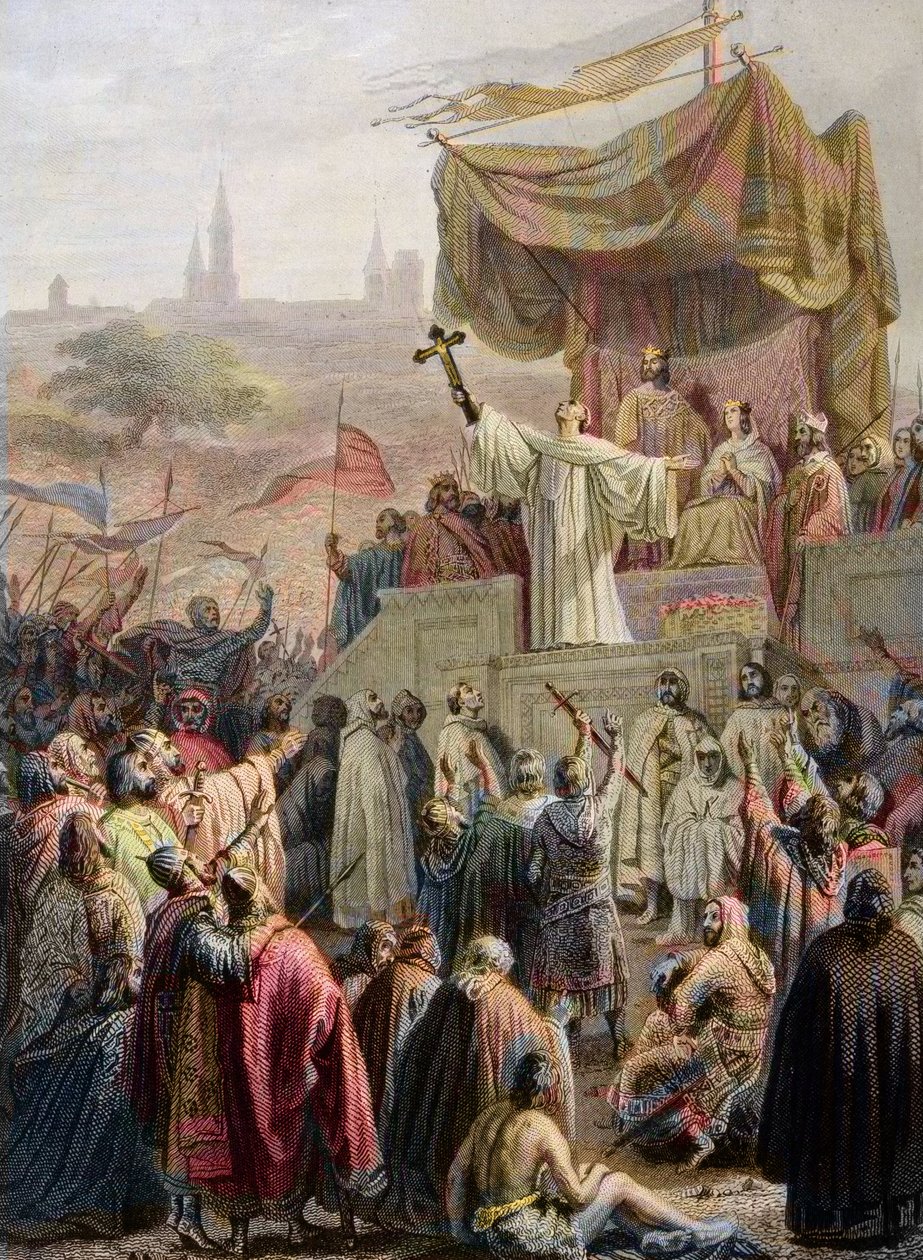 St. Bernard av Clairvaux forkynner det andre korstoget i Vézelay, 31. mars 1146 - gravering etter Emile Signol - Saint-Bernard de Clairvaux (San Bernardo di Chiaravalle) som forkynte det andre korstoget i nærvær av kong Louis VII og dronning Alienor av av Emile (after) Signol