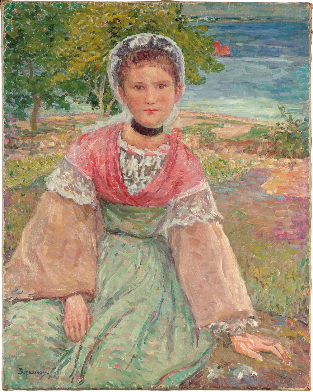 Young Bretonne, ca. 1895 (olje på lerret) av Emile Alfred Dezaunay