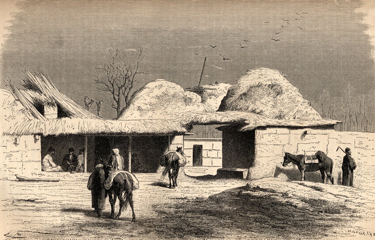 En caravanserai i Tasjkent, Usbekistan, illustrasjon fra 