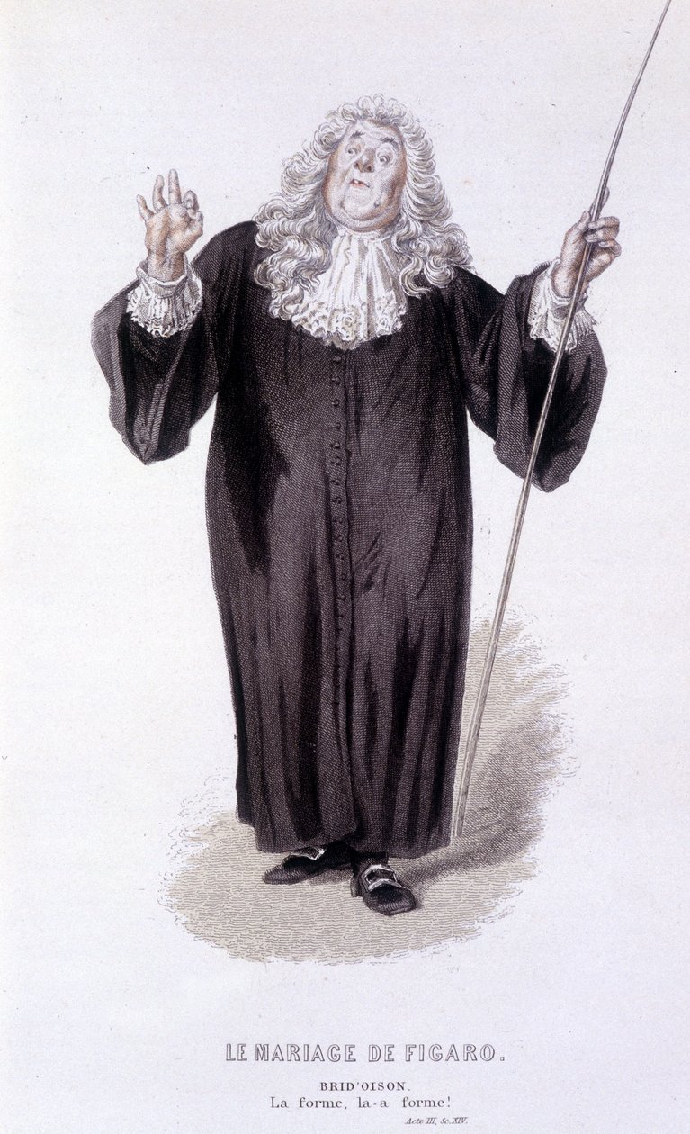Komplett verk av Beaumarchais (1732-1799) av Edouard Fournier. tegning av Emile Bayard. Ed. Laplace, Sanchez et Cie, Paris 1876. Dette er Brid