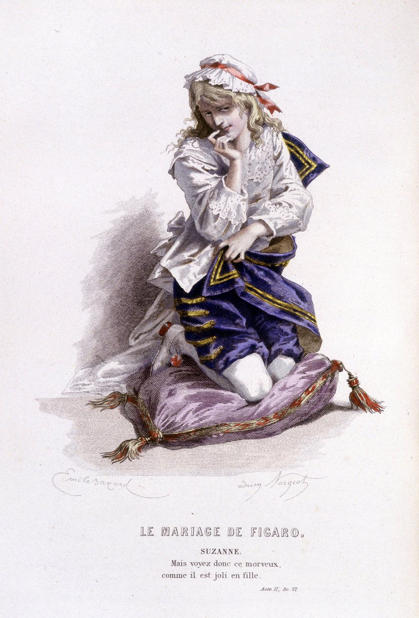 Komplett verk av Beaumarchais (1732-1799) av Edouard Fournier. tegning av Emile Bayard. Ed. Laplace, Sanchez et Cie, Paris 1876. Dette er Suzanne i «The Wedding of Figaro» av Emile Antoine Bayard