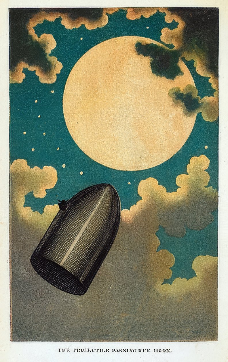 Illustrasjon til boken From Earth to the Moon av Jules Verne. 1877 av Emile Antoine Bayard