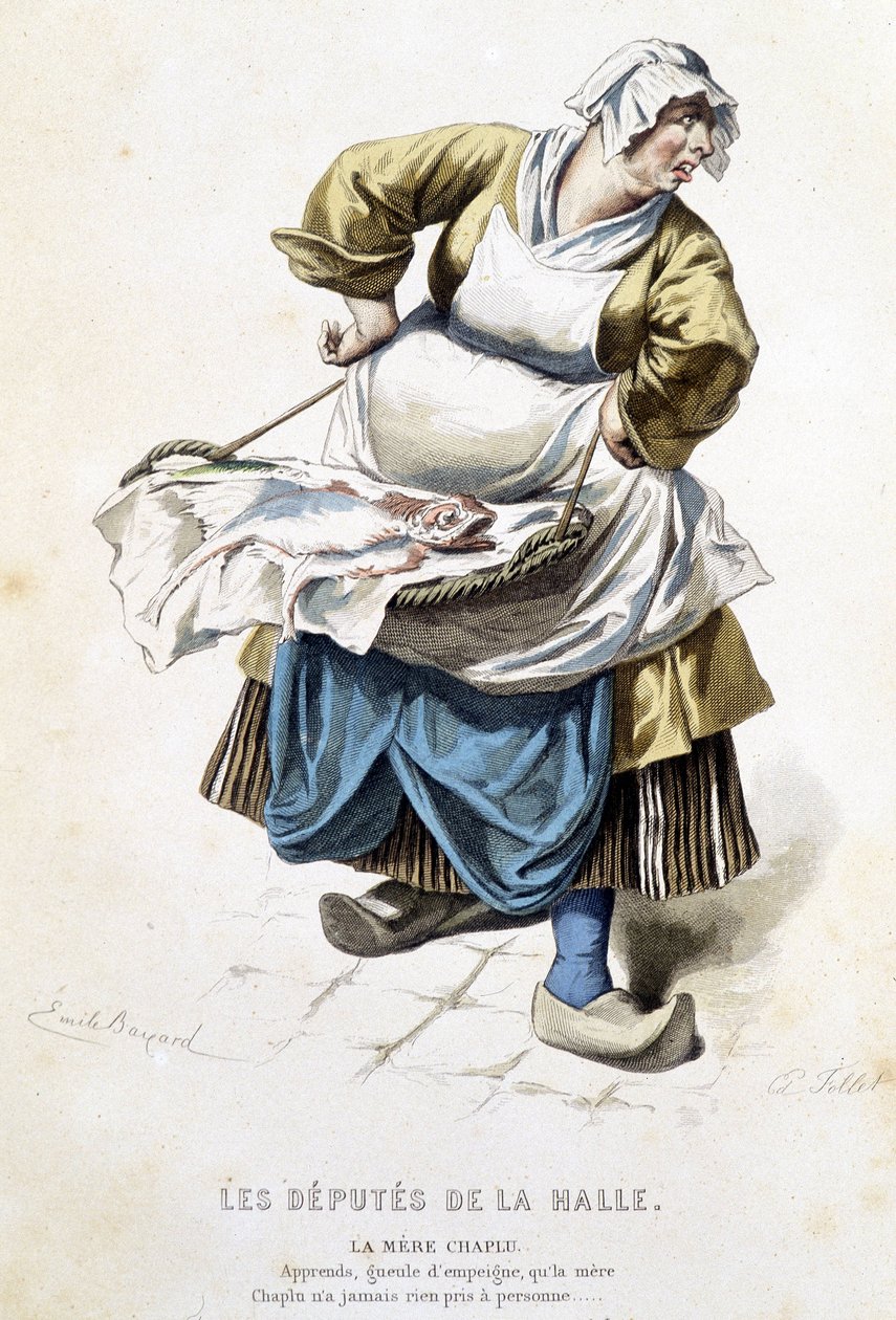 Mother Chaplu i "" Salens stedfortreder "" - i "" Komplette verker av Beaumarchais "", tegninger av Emile Bayard, red. Laplace Sanchez & cie, Paris av Emile Antoine Bayard