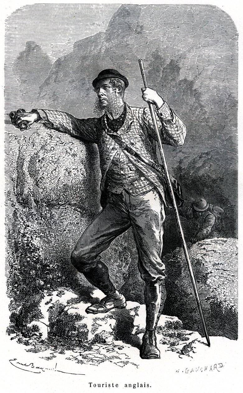 Portrett av engelsk turist av Emile Bayard - turisme på 1800-tallet - illustrasjon av boken "" Moors and Characters of Peoples"", utgave 1884 - av Emile Antoine Bayard