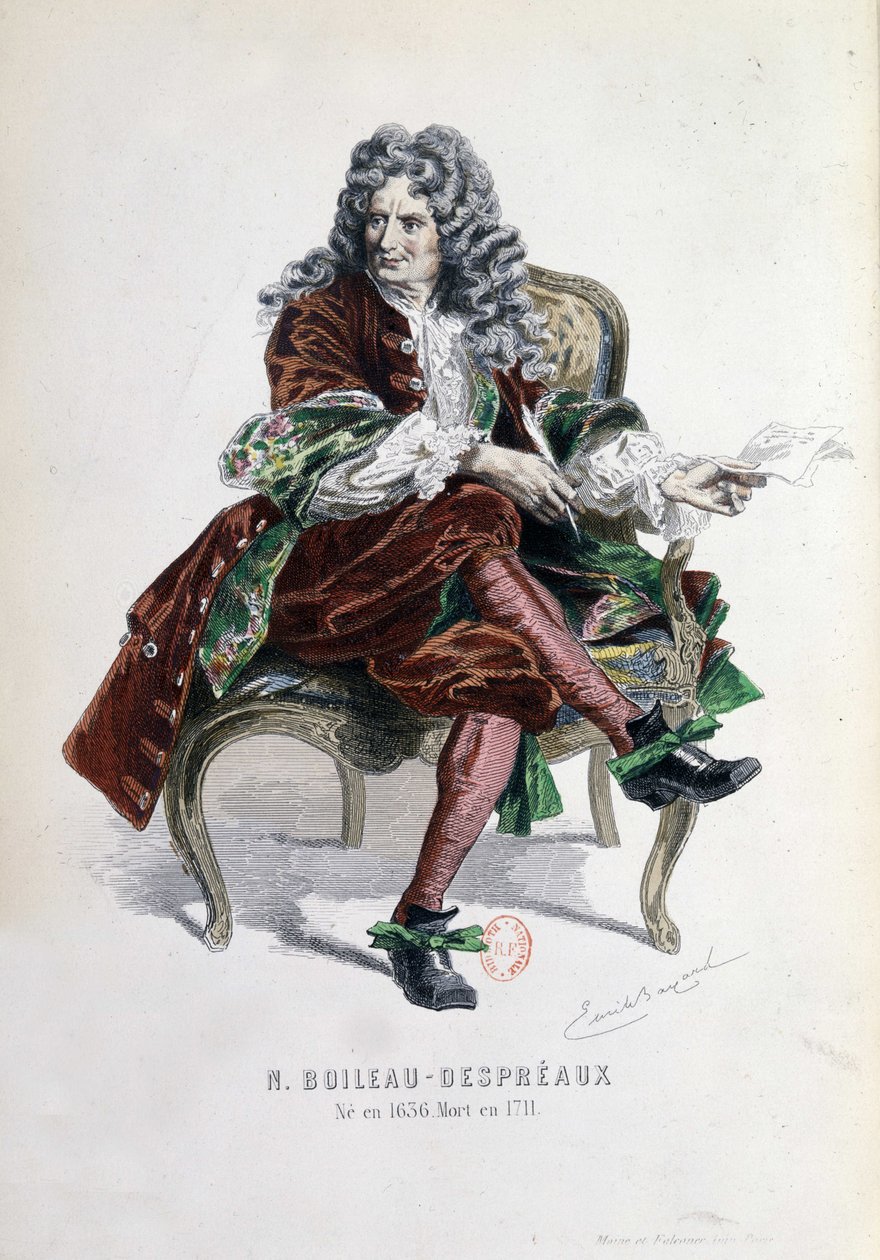 Portrett av Nicolas Boileau Despreaux (Boileau-Despreaux) (1636-1711) i "Works of Nicolas Boileau" Paris 1873 (gravering) av Emile Antoine Bayard
