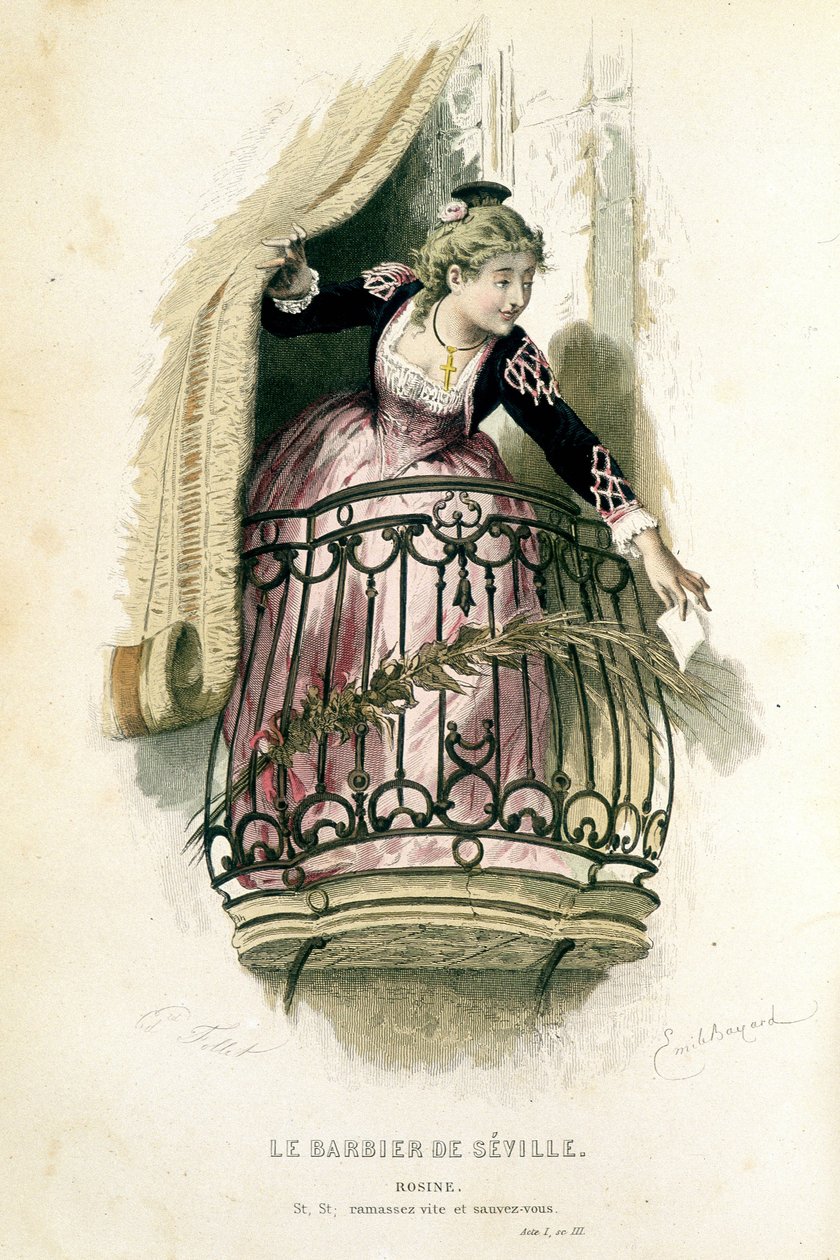 Rosine i “” Le barbier de Seville ”” - i “” Complete works of Beaumarchais ””, tegninger av Emile Bayard, red. Laplace Sanchez & cie, Paris av Emile Antoine Bayard