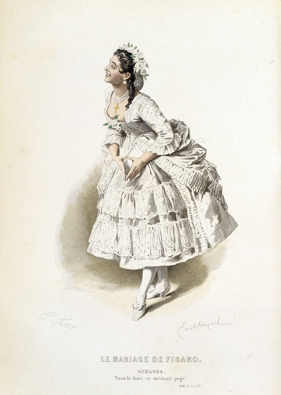 Suzanne i "" The Marriage of Figaro"" - i "" Complete Works of Beaumarchais"", tegninger av Emile Bayard, red. Laplace Sanchez & cie, Paris av Emile Antoine Bayard