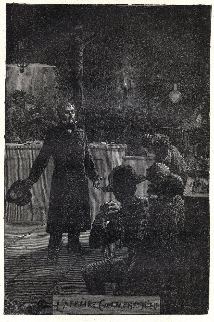 The Champmathieu case: Monsieur Madeleine reveals his true identity in the trial of a poor man, Champmathieu, his look-alike, to avoid him being condemned in his place “” Je suis Jean Valjean””” - Illustration by Emile Bayard (1837-1891) for “” Les miserab av Emile Antoine Bayard