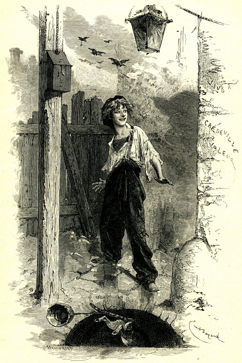 Victor Hugo: Les Miserables. Gavroche, gutt fra Paris. Illustrasjon av Emile Bayard. av Emile Antoine Bayard