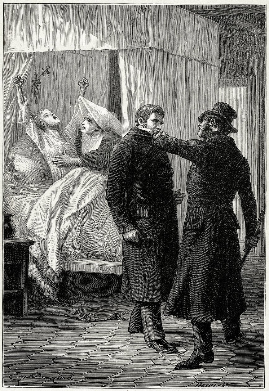 Victor Hugo "" Les Miserables"": Jean Valjean, som ble rik under navnet Monsieur Madeleine, har det bra rundt ham. Men fiendens politiinspektør Javert mistenker identiteten hans og ender opp med å arrestere ham, mens Fantine (Cosettes mor) dør. Val av Emile Antoine Bayard