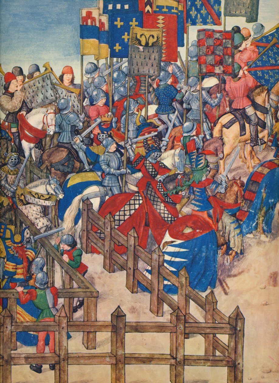 Slutt på turneringen i Brugge, 11. mars 1392, ca. 1400-tallet, 1937. av Emile Aurele van Moe