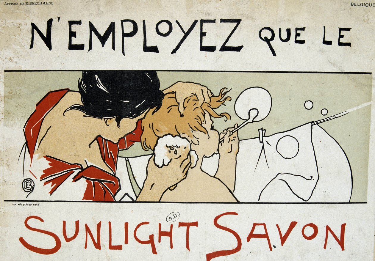 Bruk bare Sunlight-såpe, mor gjør sitt barns toalett og klesvask utvidet - av Berchmans, sent på 1800-tallet av Émile Berchmans