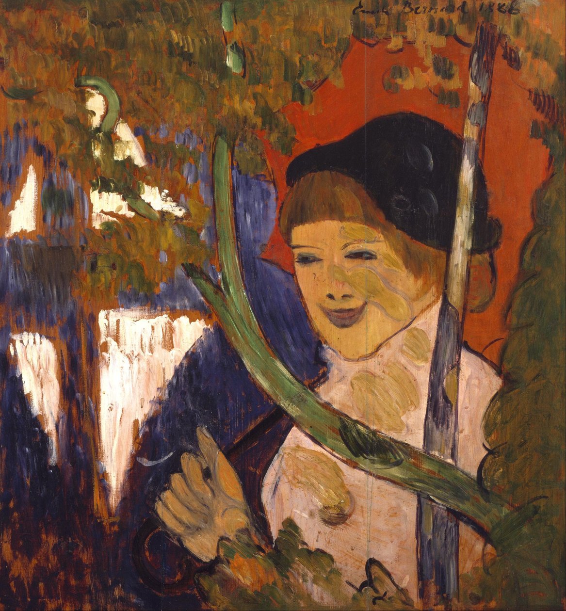 Bretonsk jente med rød paraply av Emile Bernard
