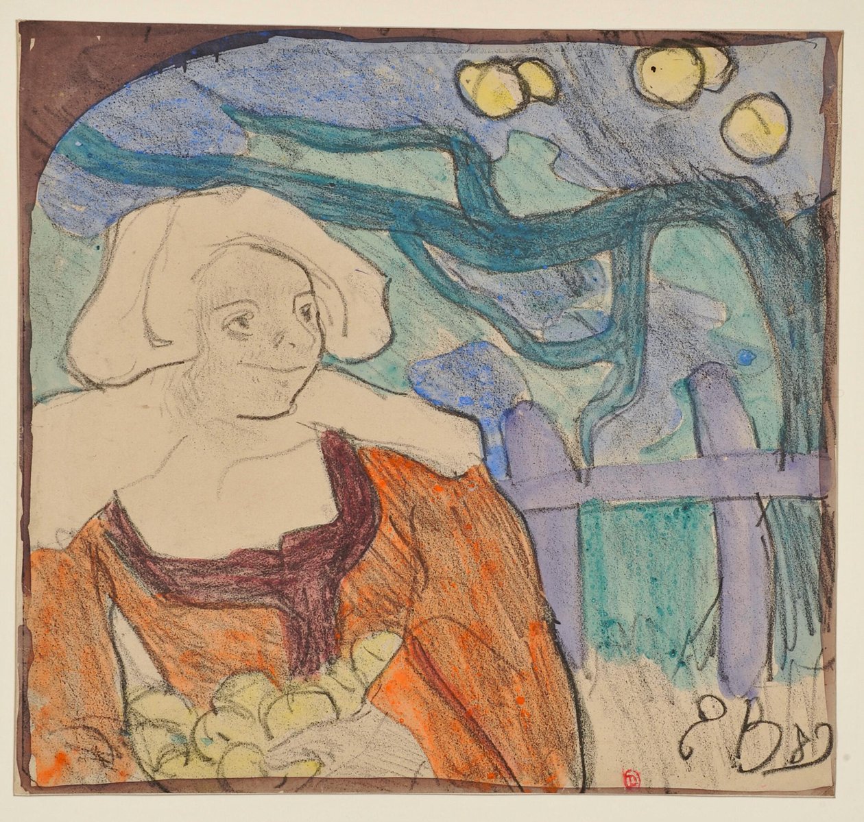 Bretonsk kvinne som samler epler [trykk b] av Emile Bernard