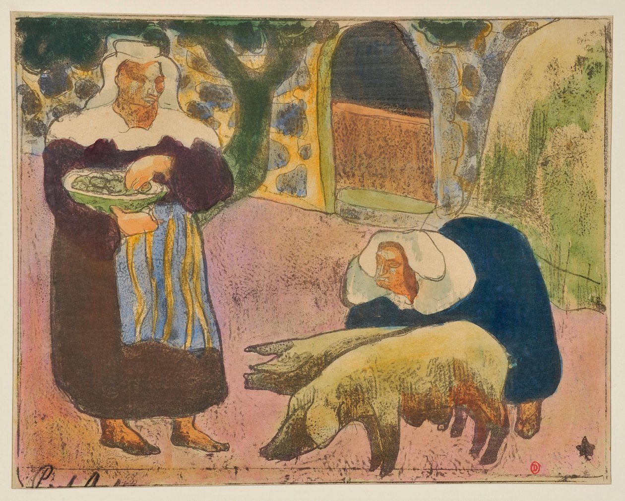 Bretonske kvinner som fôrer griser av Emile Bernard