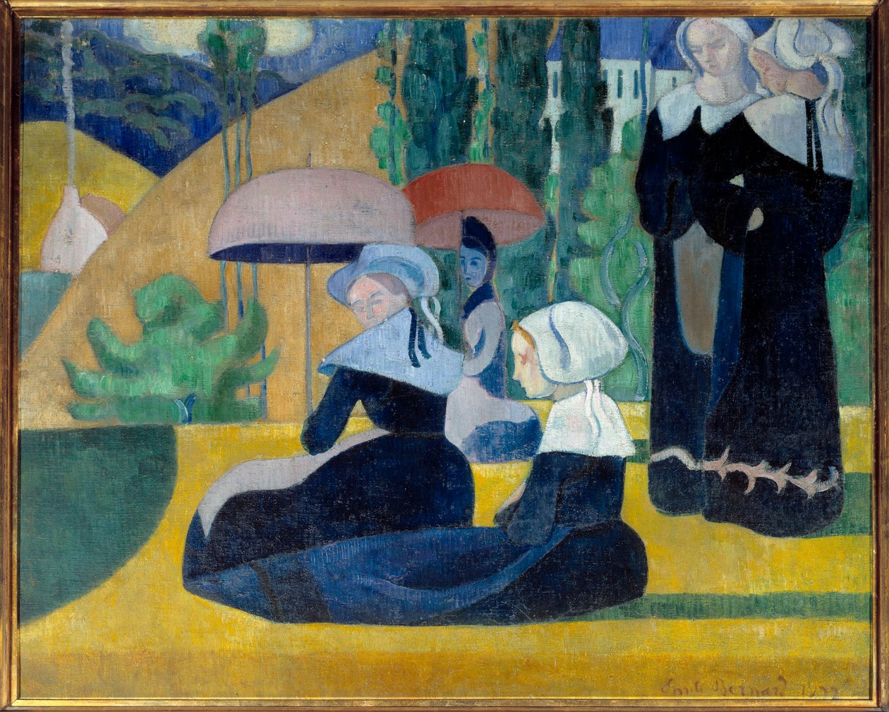 Bretoner med paraplyer av Emile Bernard