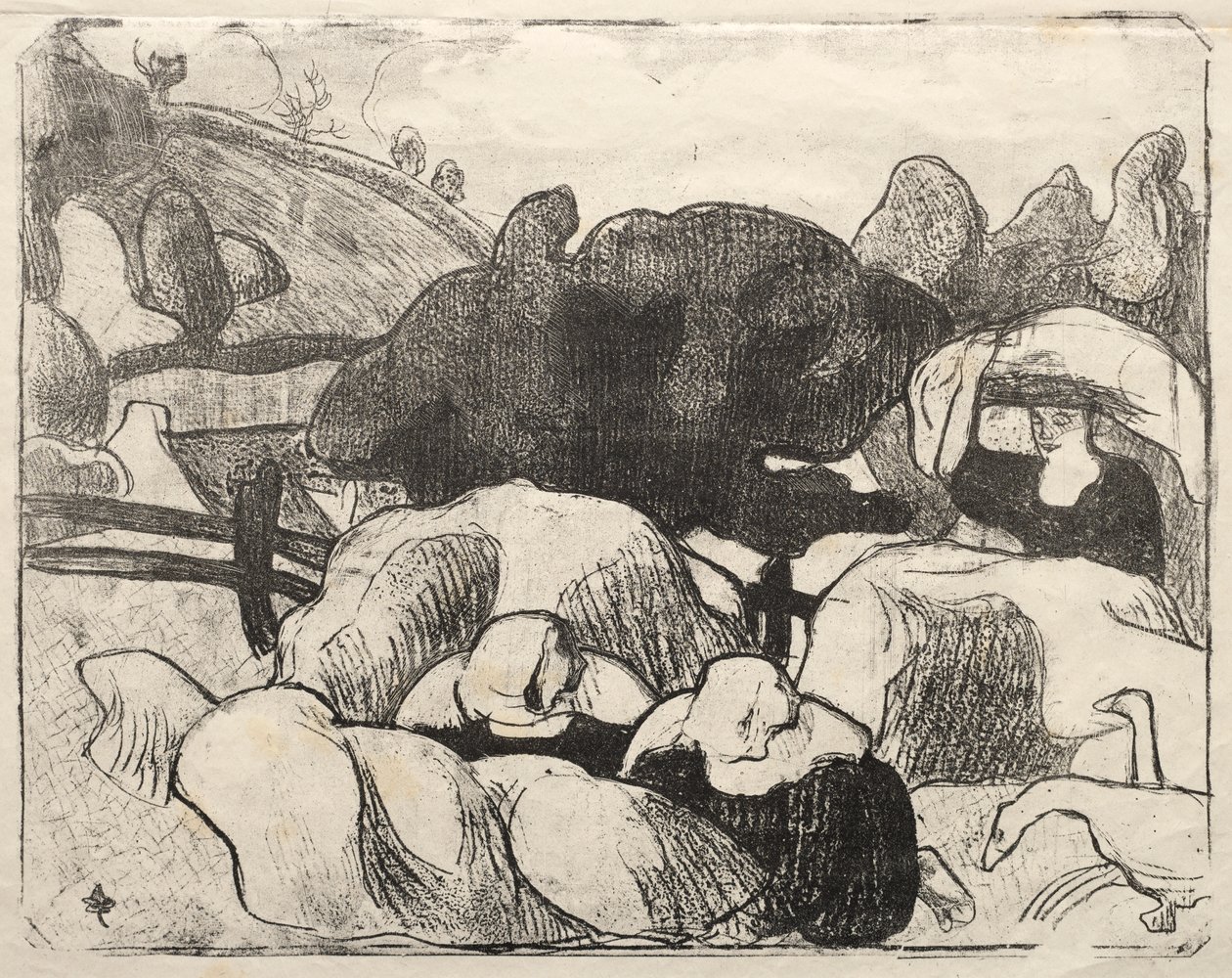 Les Bretonneries: Bretonske kvinner som lager høystakker av Emile Bernard