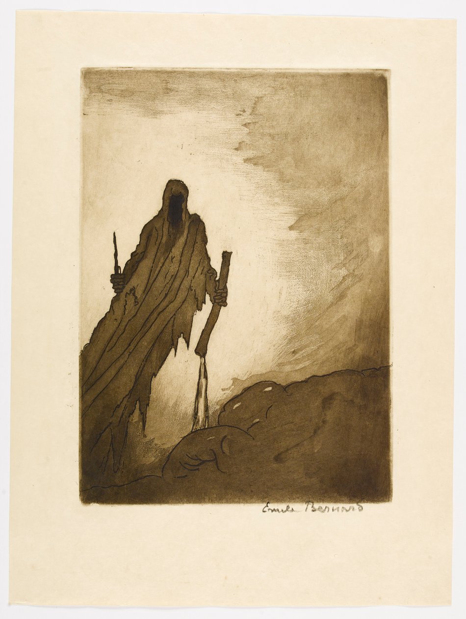 Nr. 11 – „Der Schleier, der sich öffnete, ließ in zwei Händen sehen / Einen Stock, einen Stein, der von den Wegen gerissen wurde, / Dann einen langen Nagel, der einem Türschloss ähnelte.“ av Emile Bernard
