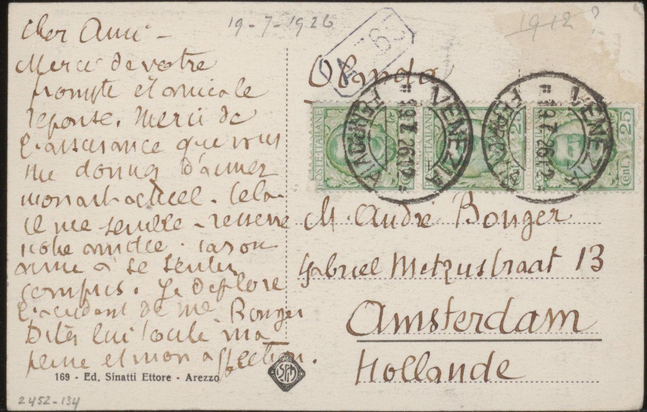 Postkort til Andries Bonger av Emile Bernard
