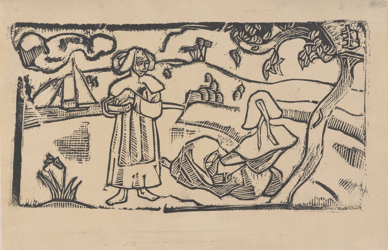 To bretonske kvinner, ca. 1891 (treblokktrykk) av Emile Bernard