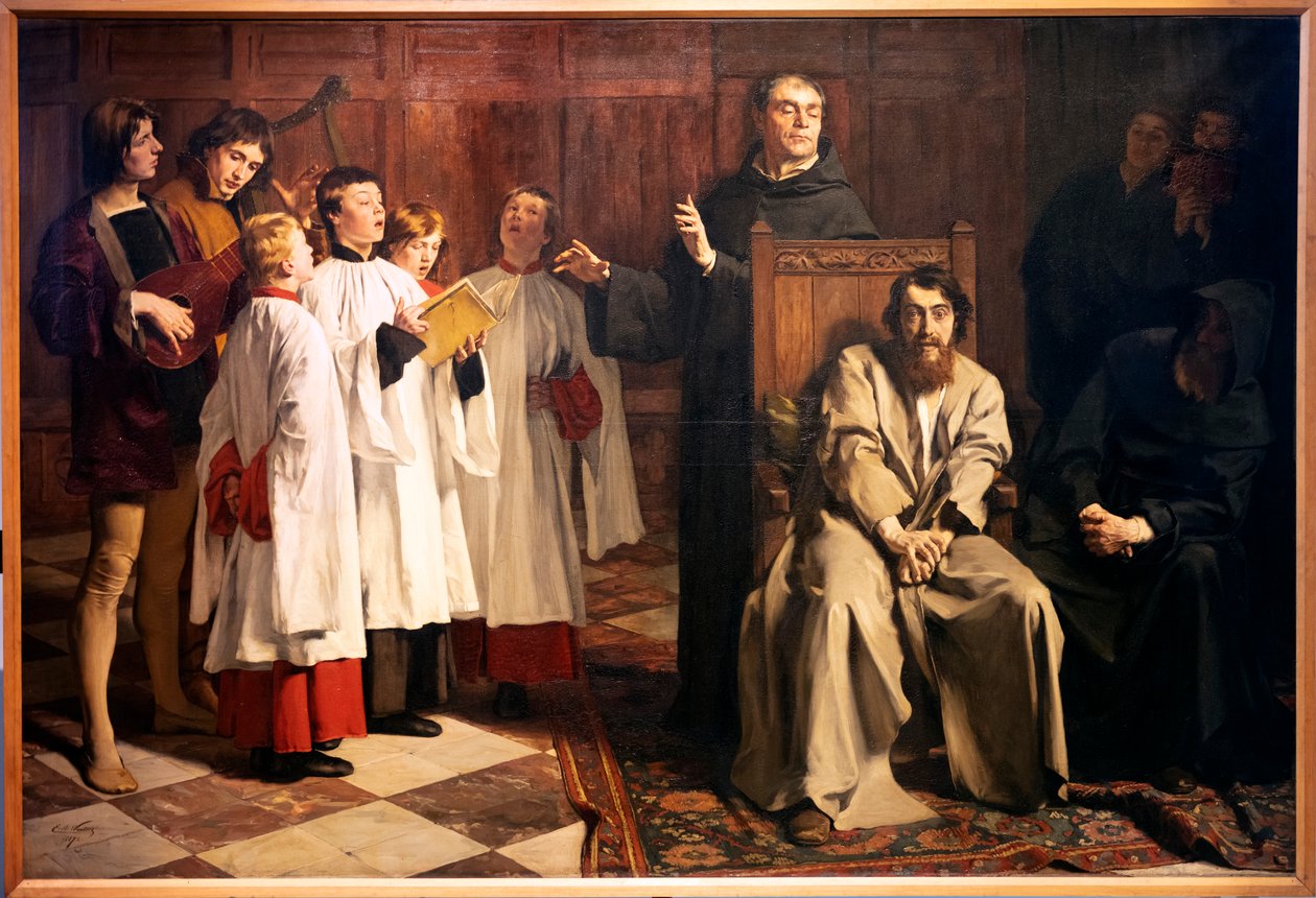 Emile Wauters. Hugo van der Goes i det røde klosteret. 1872. Olje på lerret. (olje på lerret) av Emile Charles Wauters