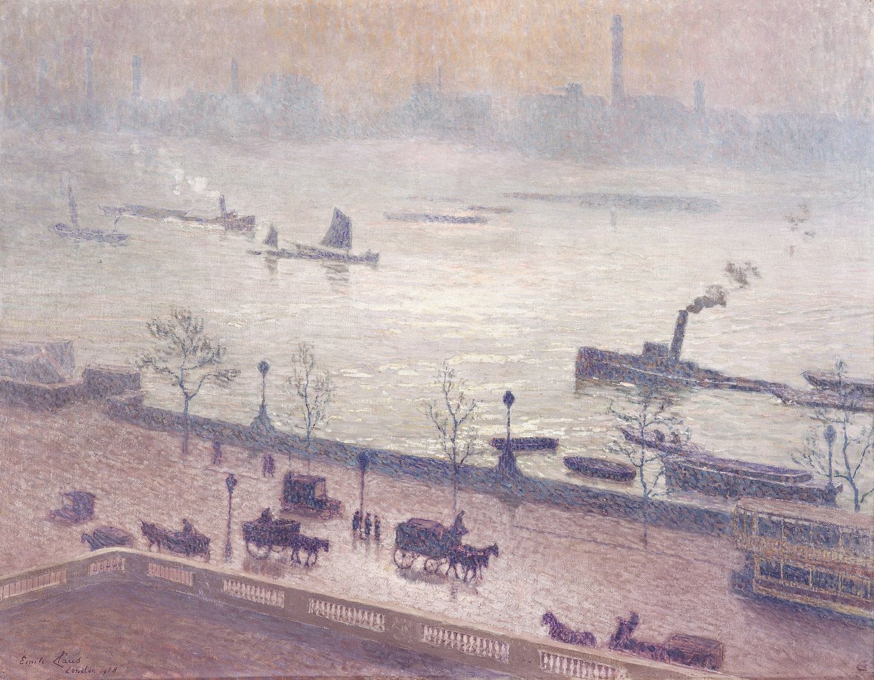 Refleksjon av morgenlys på Themsen i London av Emile Claus