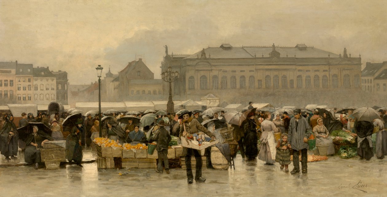 Markedet foran teatret i Antwerpen av Emile Claus