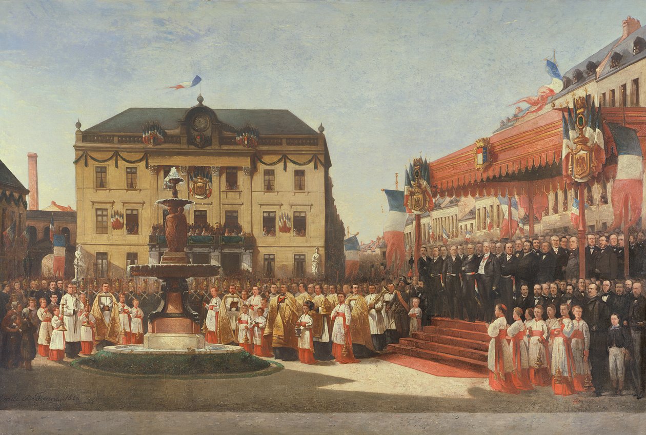 Seremoni for innvielsen av vannet i Lys-elven ved Roubaix i 1864, 1864 av Emile Defrenne