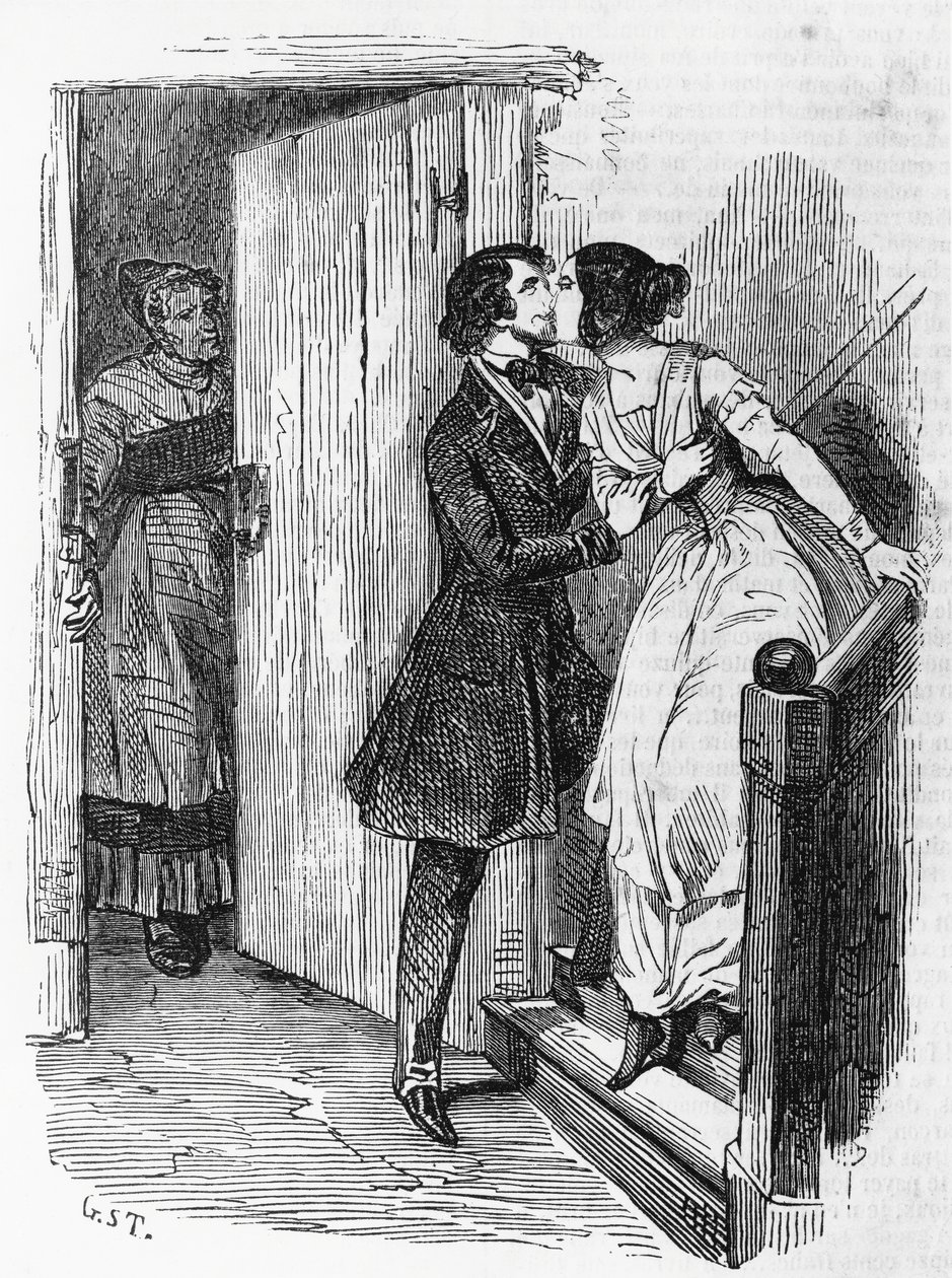 Illustrasjon for Eugenie Grandet, roman av Honore de Balzac (1799-1850) fra samling med flere bind med tittelen Human Comedy, gravering av Emile Deschamps (1822-1893) av Emile Deschamps