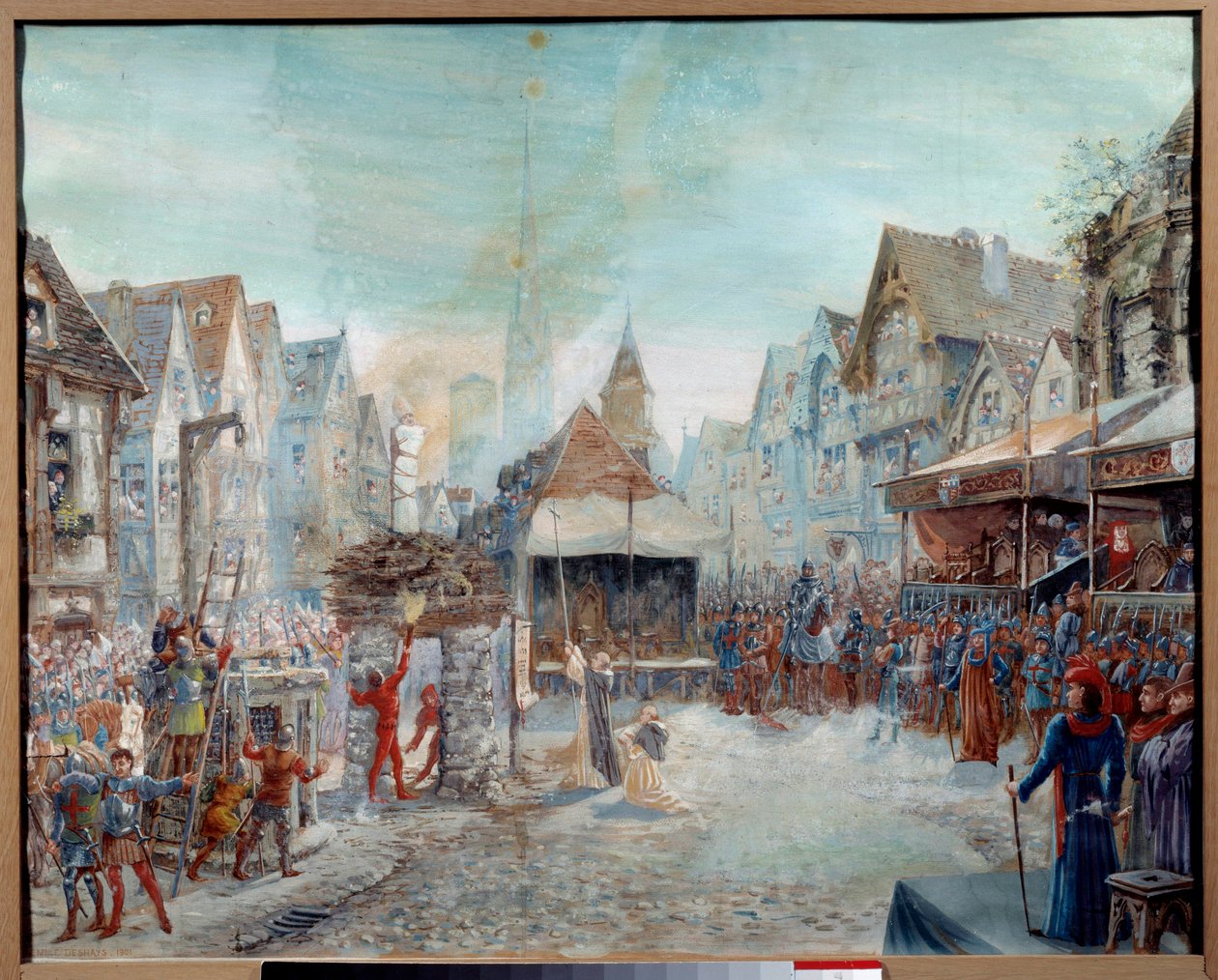Hundreårskrig: "" Jeanne d'Arc (1412-1431) ledes på slakteren"" (Place du Vieux-Marche i Rouen). Maleri av Emile Deshays (1875-1946) 1901. Søn. 0,73x0,6 m Rouen, Musee des Beaux Arts OBS! Bruk av dette verket kan være underlagt en t av Emile Deshays