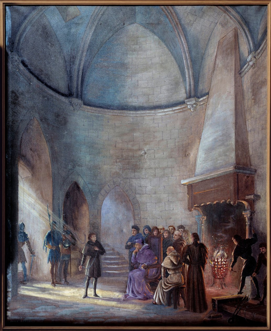 Hundreårskrig: "" Jeanne d'Arc (1412-1431) blir avhørt av dommere"" Maleri av Emile Deshays (1875-1946) 1901. Søn. 0,73x0,6 m Rouen, Musee des Beaux Arts OBS! Bruk av dette verket kan være underlagt en tredjeparts autorisasjonsfores av Emile Deshays
