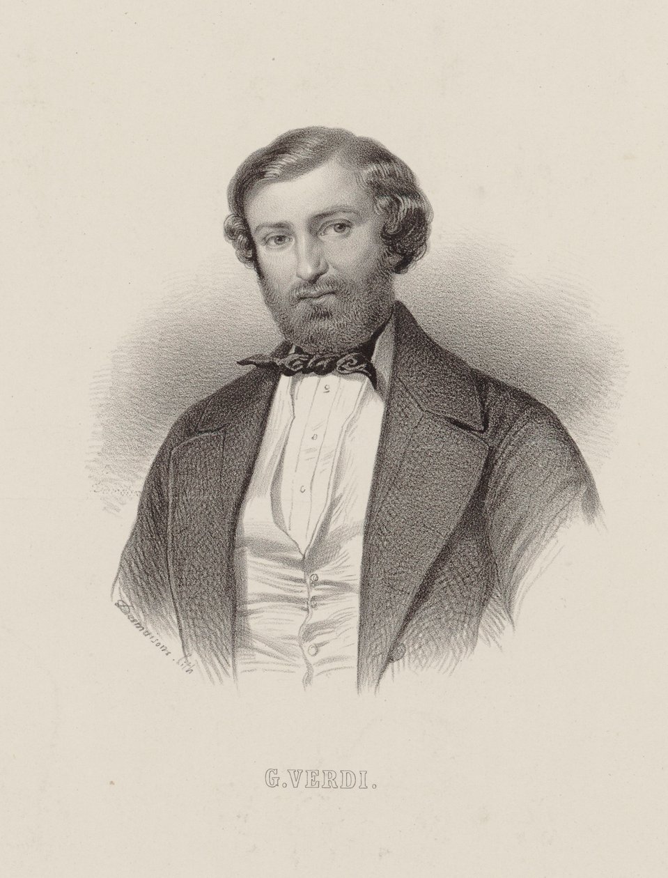 Portrett av komponisten Giuseppe Verdi 1813-1901, ca 1860. av Emile Desmaisons