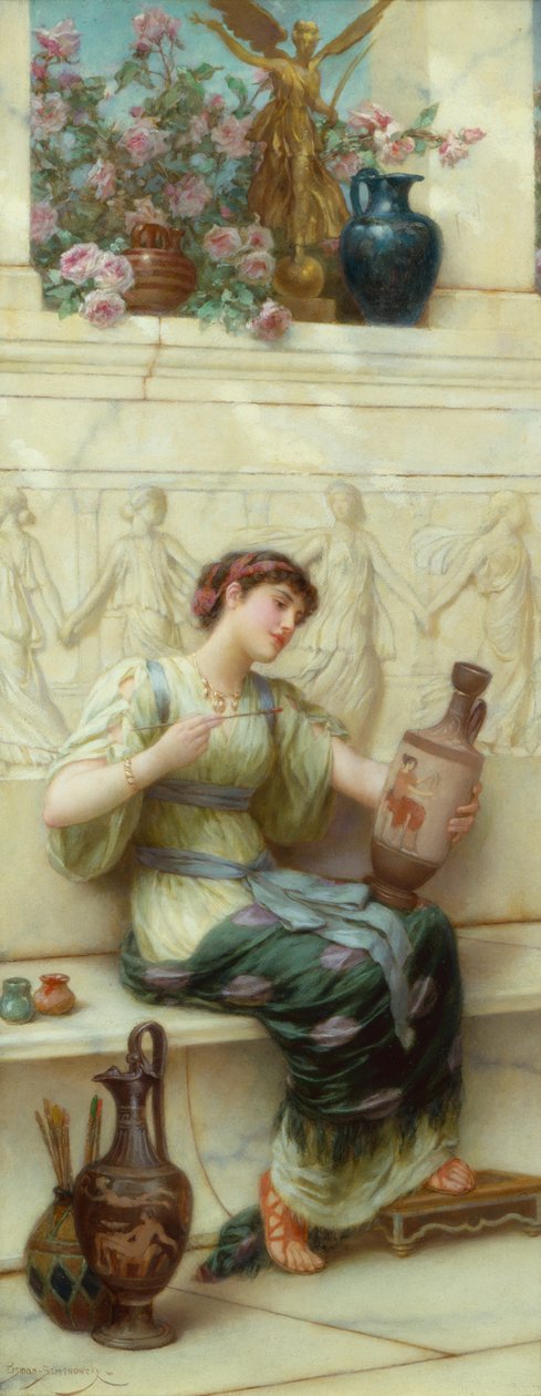 Finishing Touch (olje på panel) av Emile Eismann Semenowski
