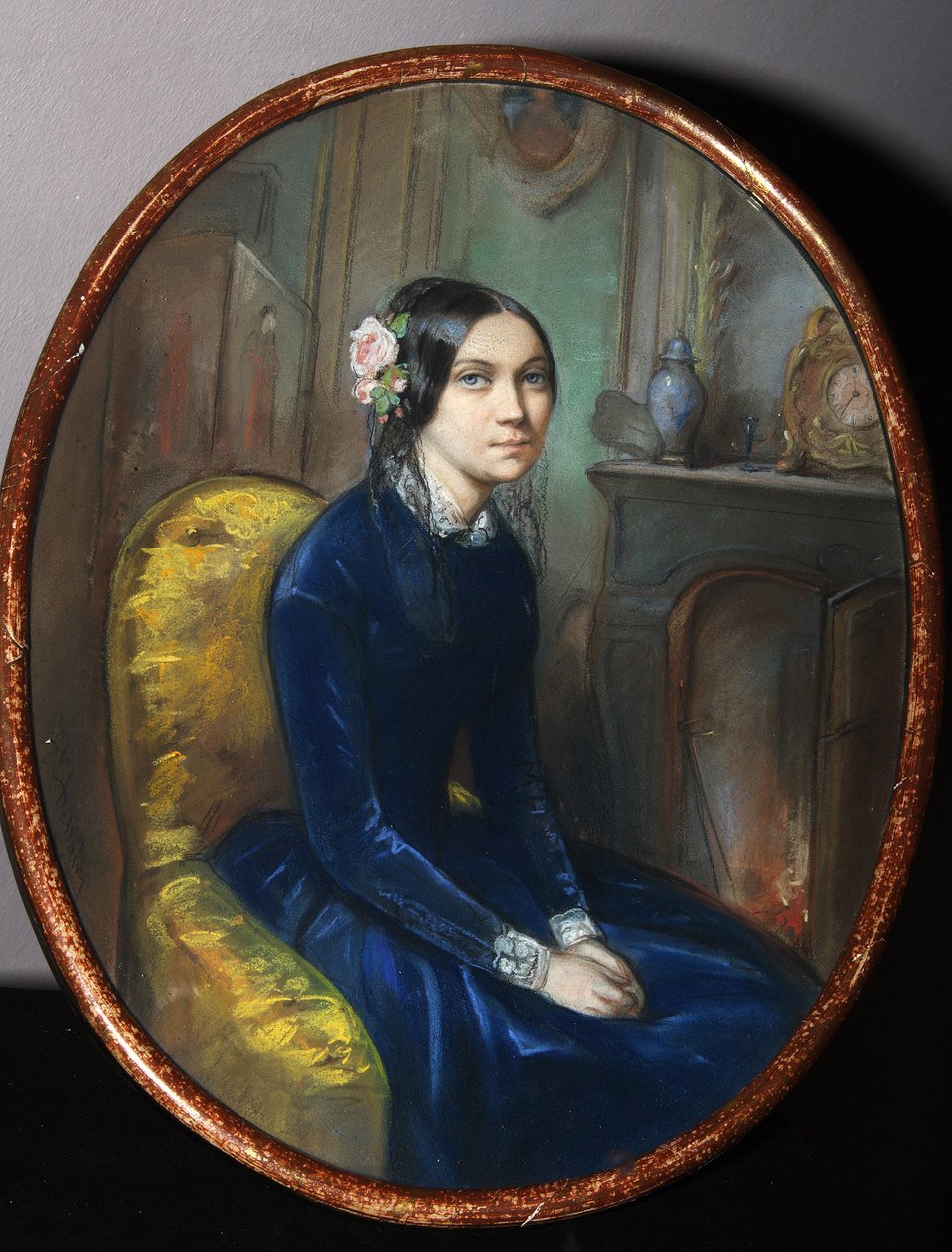 Portrett av Idalia Poletika (?) (Portrett av I. Poletika). Verk av Emile Francois Dessain (1808-1882), akvarell og pastell på papir av Emile Francois Dessain