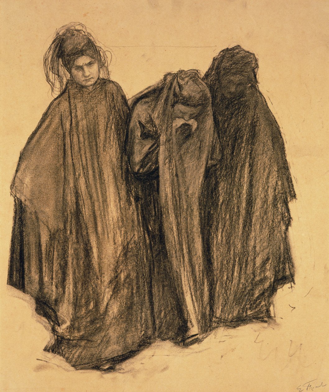 Studie for La D0uleur, 1899 (kull på papir) av Emile Friant