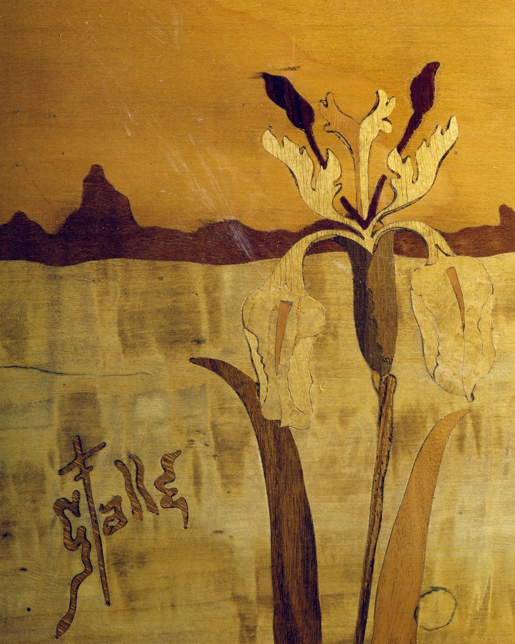 Bord i jugendstil, av Emile Galle (1846-1904), valnøtt med finerfinish og ulike treslag, detalj, Frankrike, 1900-tallet av Emile Galle