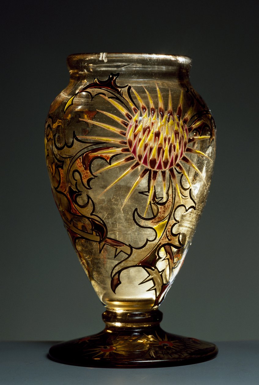 Røkt glassvase med emaljedekorasjoner, ca 1890, av Emile Galle, Nancy, Frankrike av Emile Galle