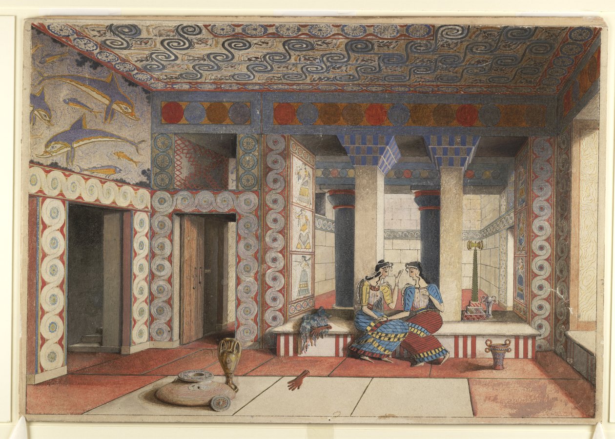 Maleri av den gjenskapte dronningens Megaron fra Minos-palasset på Knossos av Emile Gilliéron