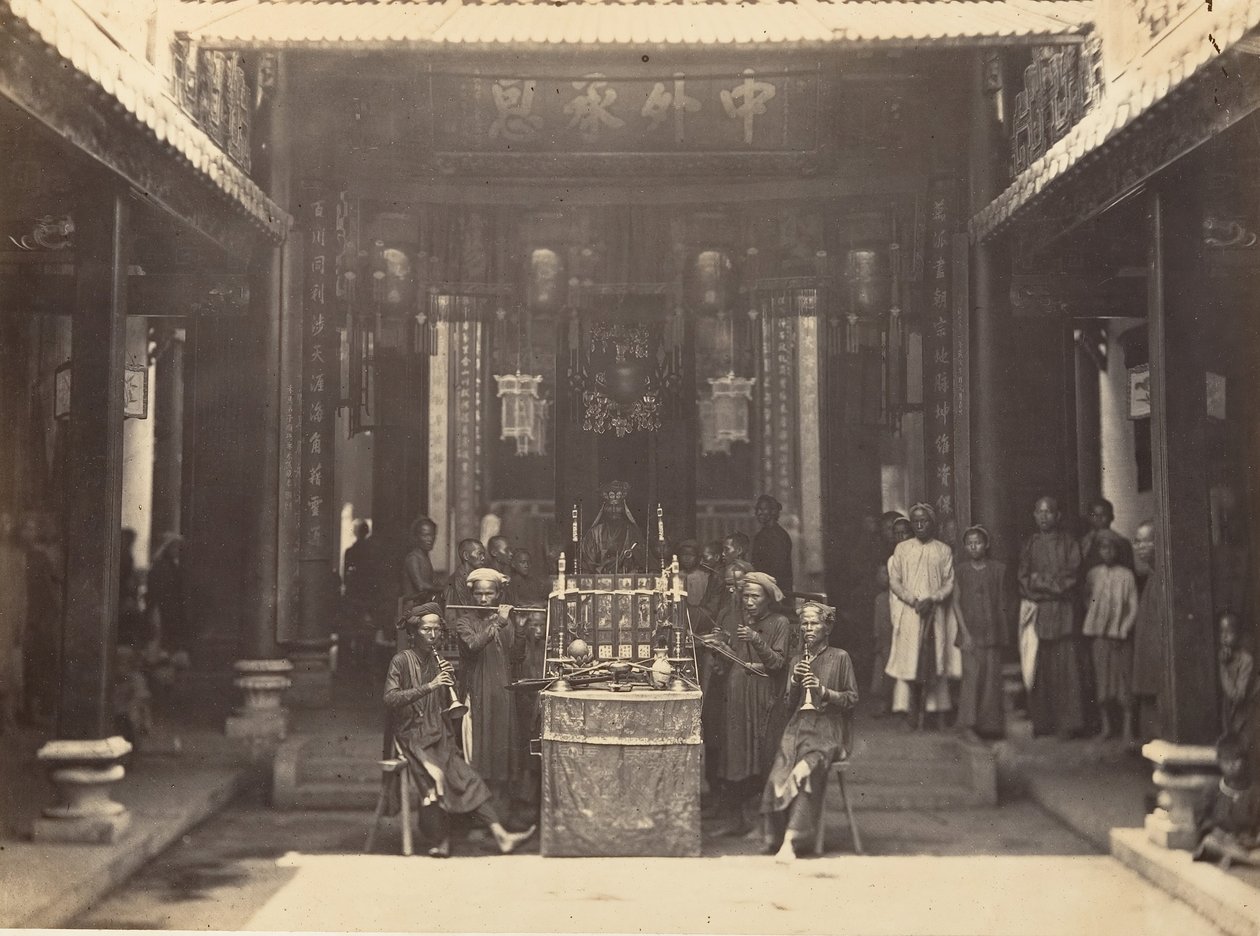 Religiøs seremoni i den kinesiske pagoden Cholen, Saigon, Cochinchina, 1866. av Emile Gsell