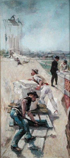 Arbeidere som bygger Hotel de Ville, Paris av Emile Henri Blanchon