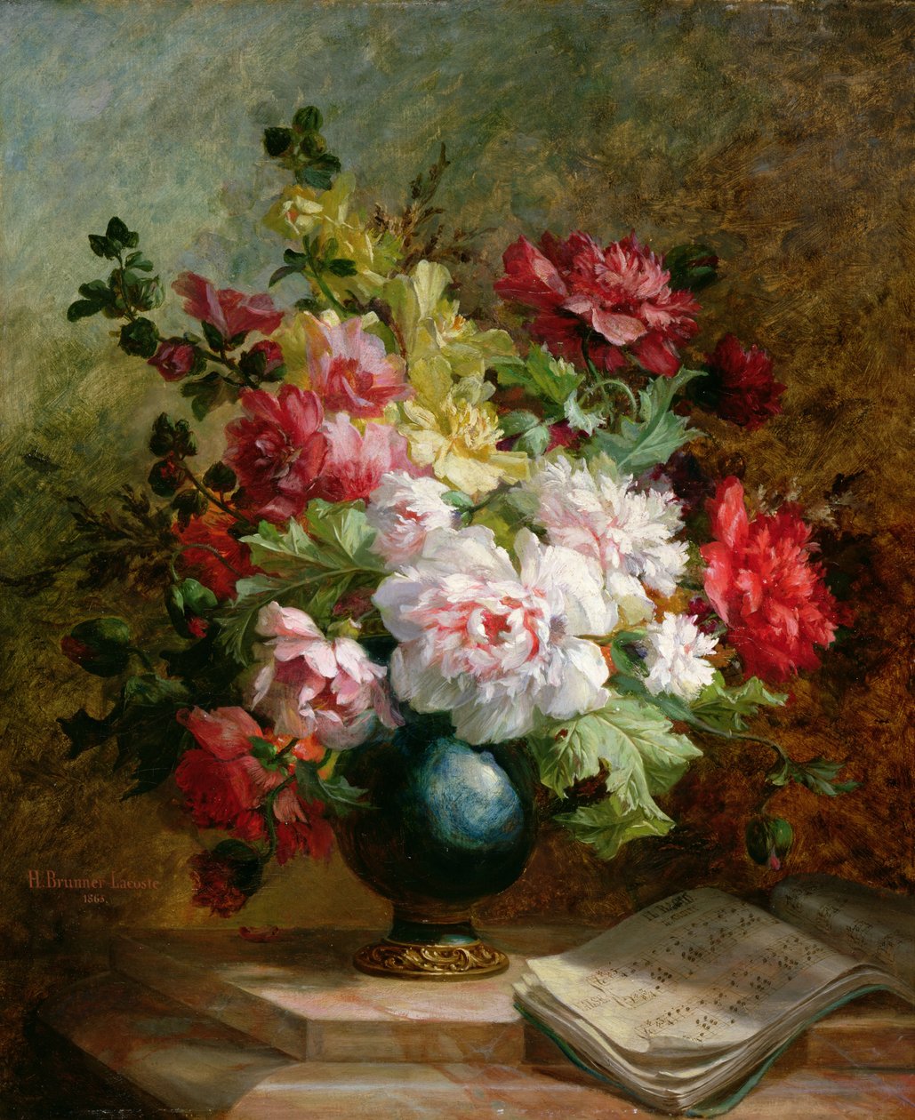 Stilleben med blomster og noter av Emile Henri Brunner Lacoste