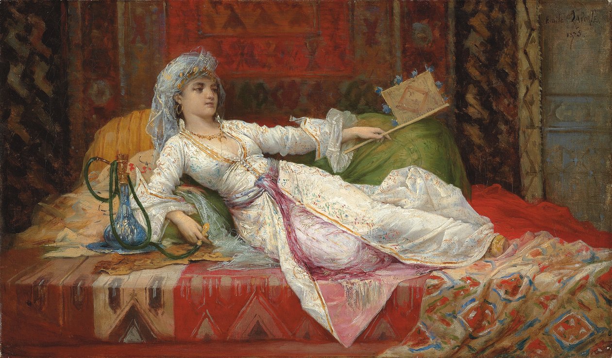 Tilbakelent tyrkisk kvinne; Tilbakelent tyrkisk kvinne, 1895 av Emile Henri La Porte