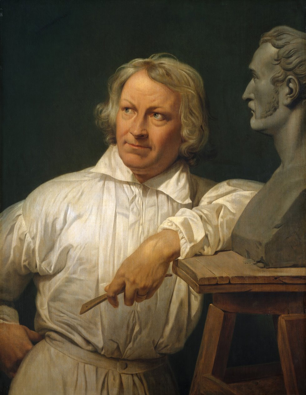 Bertel Thorvaldsen 1768-1844 with the Bust of Horace Vernet, 1833 or later. av Emile Jean Horace Vernet