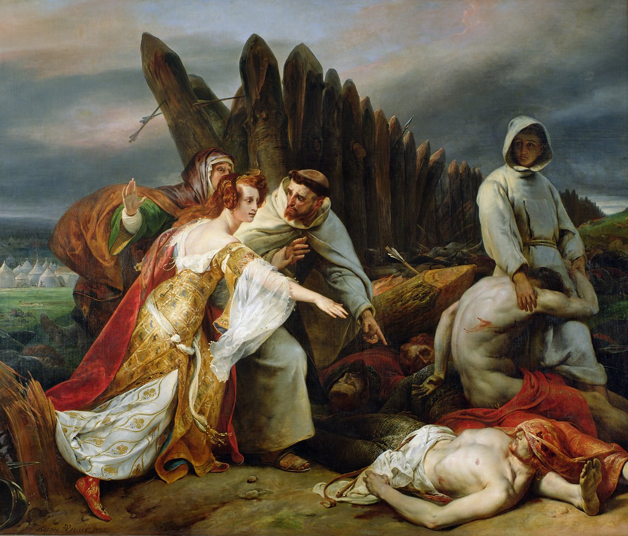 Edith finner kroppen til Harold, 1828 av Emile Jean Horace Vernet