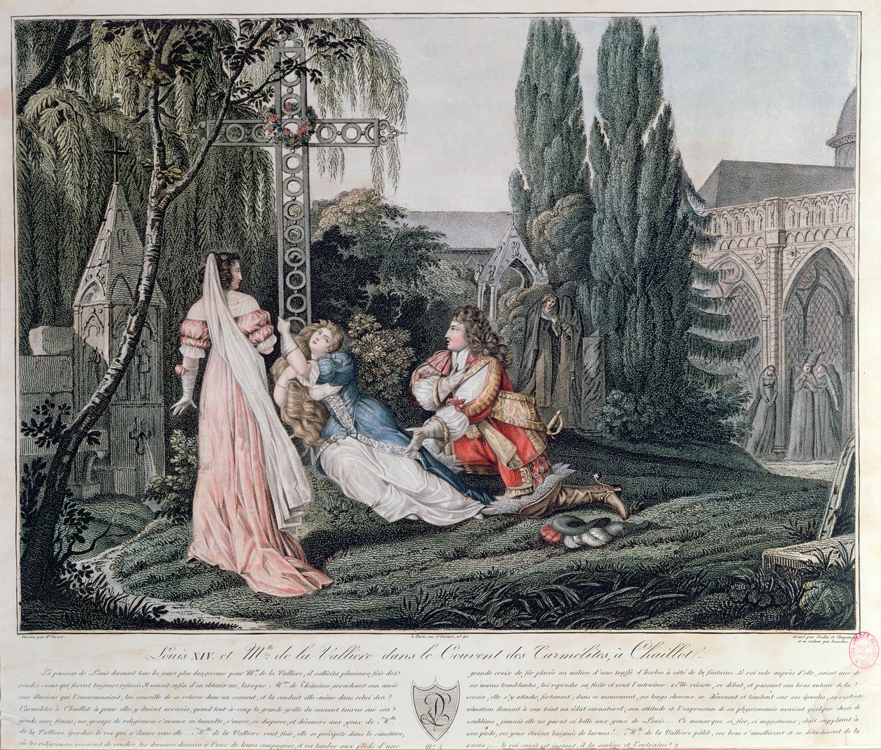 Louis XIV på jakt etter Louise de la Valliere som hadde søkt tilflukt etter en krangel i 1662 med kongen ved karmelittklosteret ved Chaillot av Emile Jean Horace Vernet