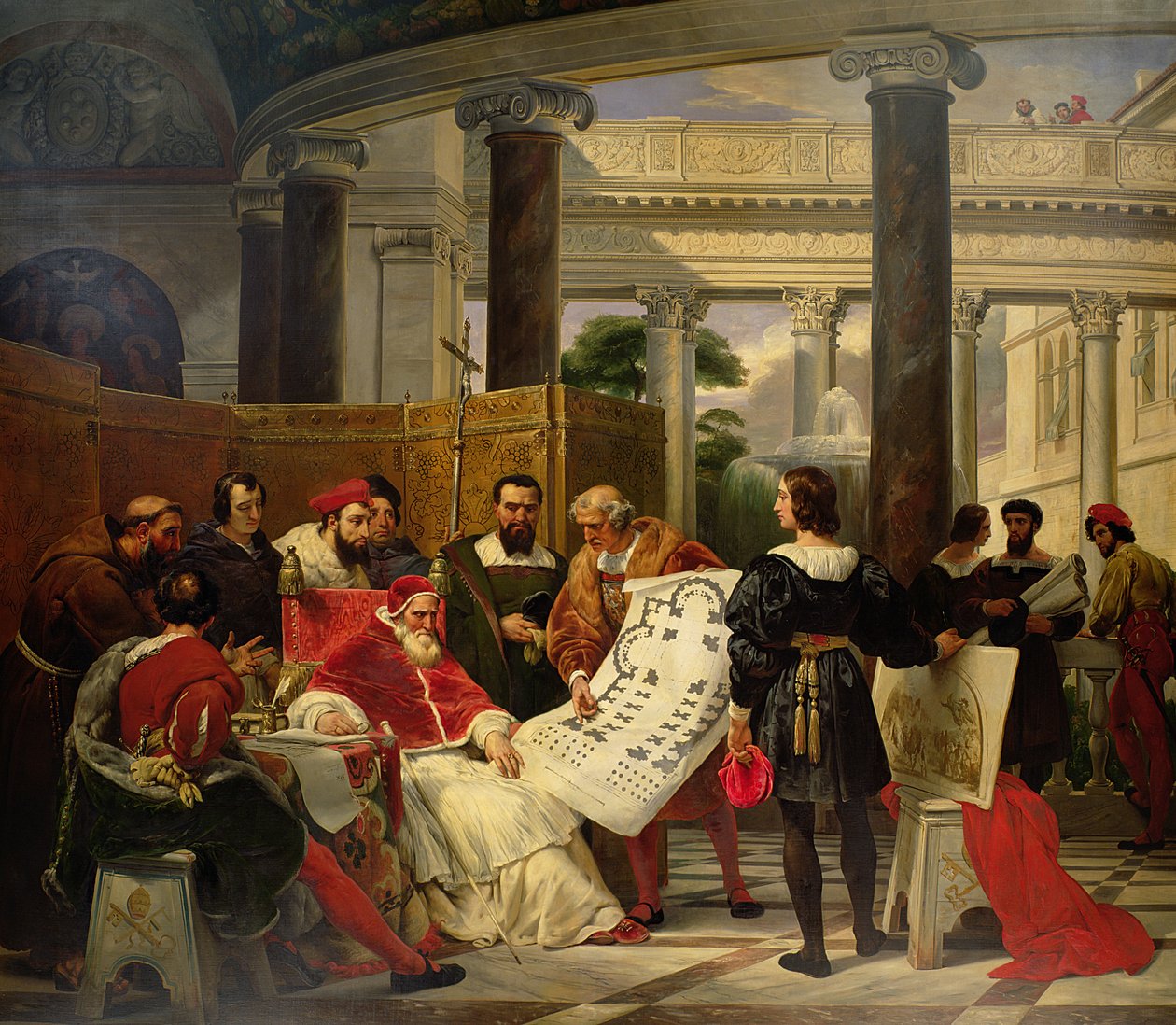Pave Julius II beordret Bramante, Michelangelo og Raphael til å bygge Vatikanet og St. Peterskirken, 1827 (se også 157492) av Emile Jean Horace Vernet