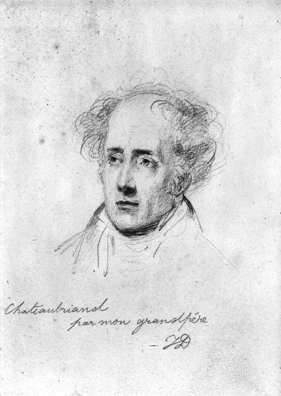 Portrett av Francois Rene (1768-1848) Vicomte de Chateaubriand, ca. 1829 av Emile Jean Horace Vernet